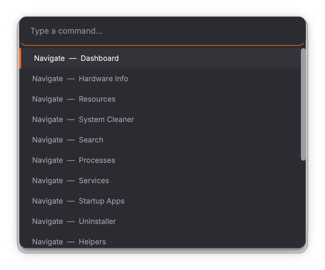 Command Palette search popup