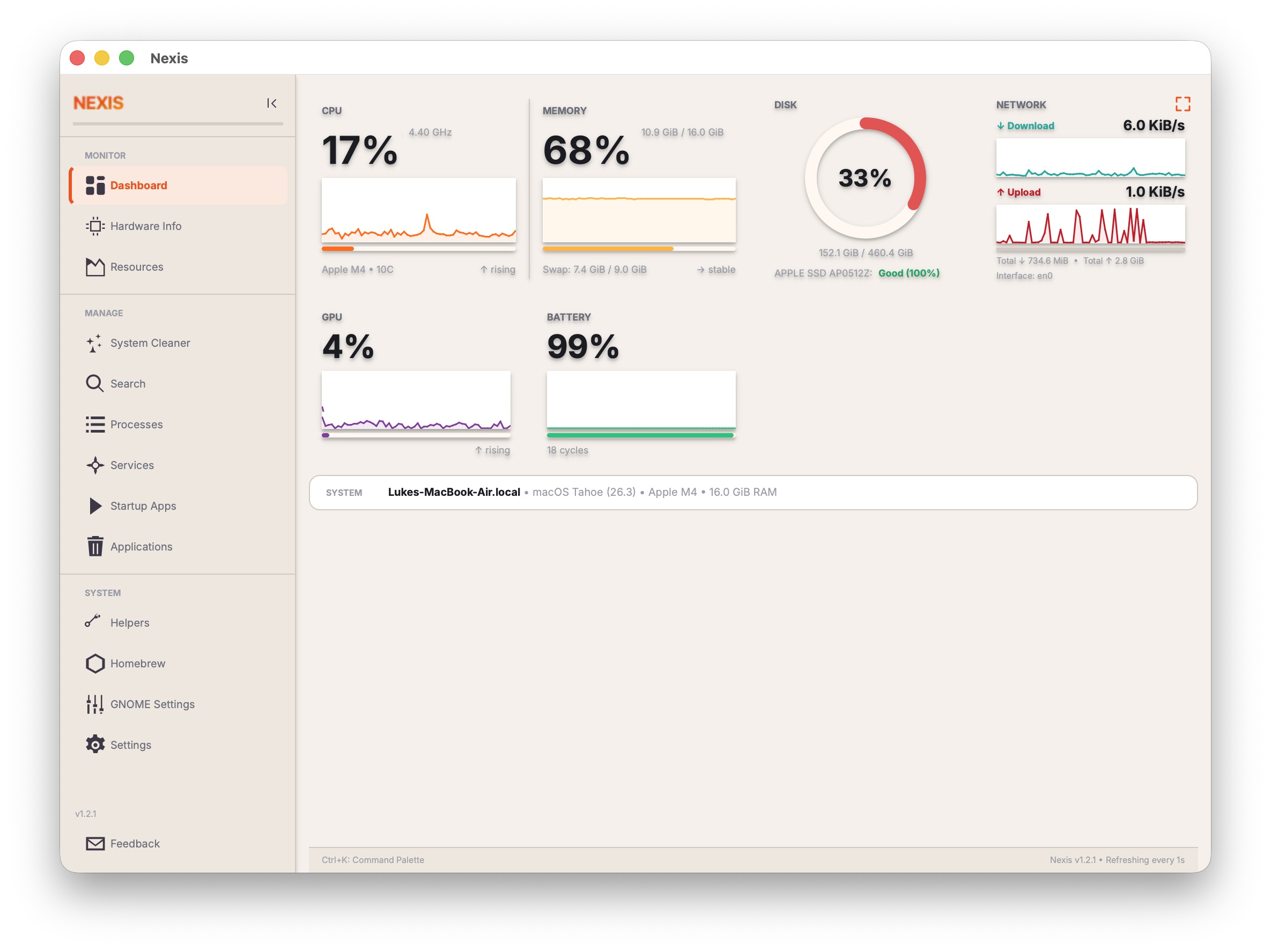 Nexis Dashboard on first launch